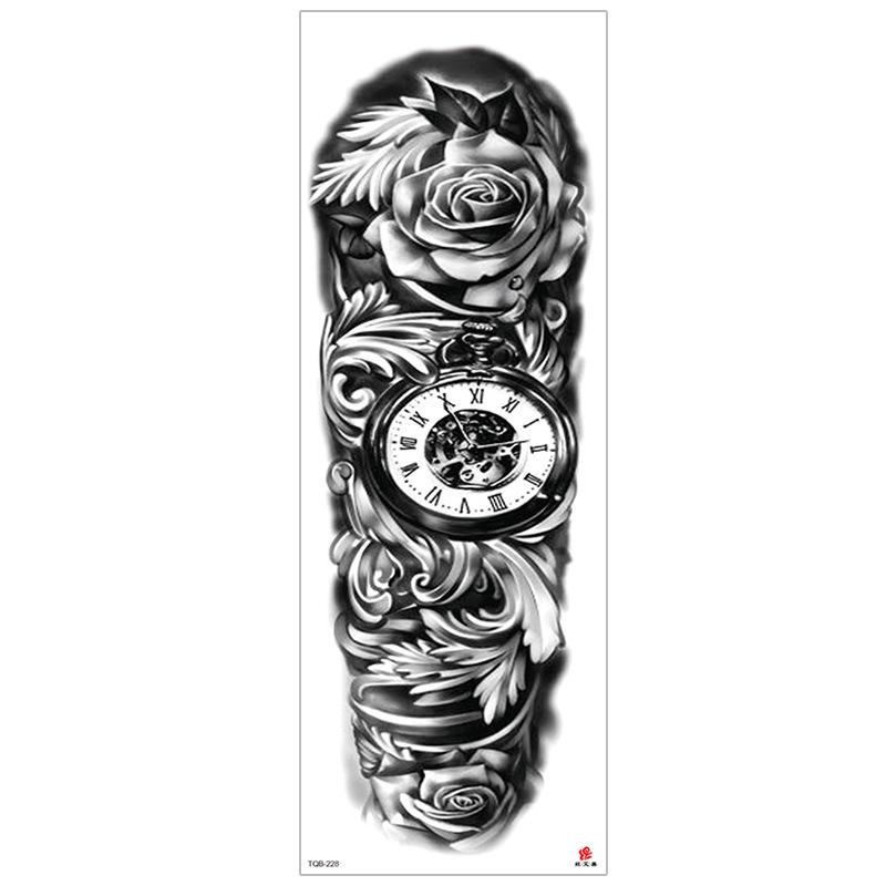 New Waterproof Full Arm Tattoo Stickers – Large Floral & Lion Design, Cross-Style, Hot Selling