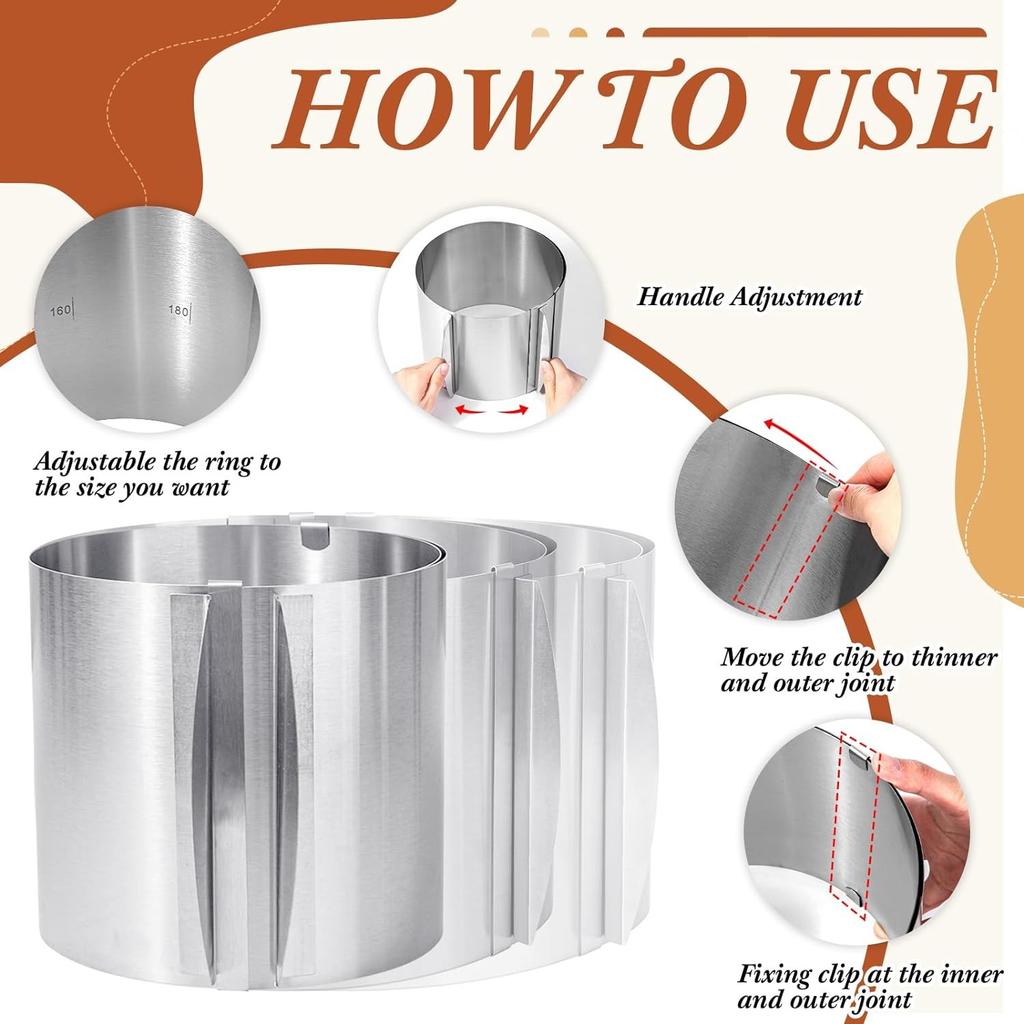 Regulowany pierścień do pieczenia ciasta 430 ze stali nierdzewnej, teleskopowy pierścień do musu, odporny na rdzę z podziałką, 3D, formy do pieczenia ciasta