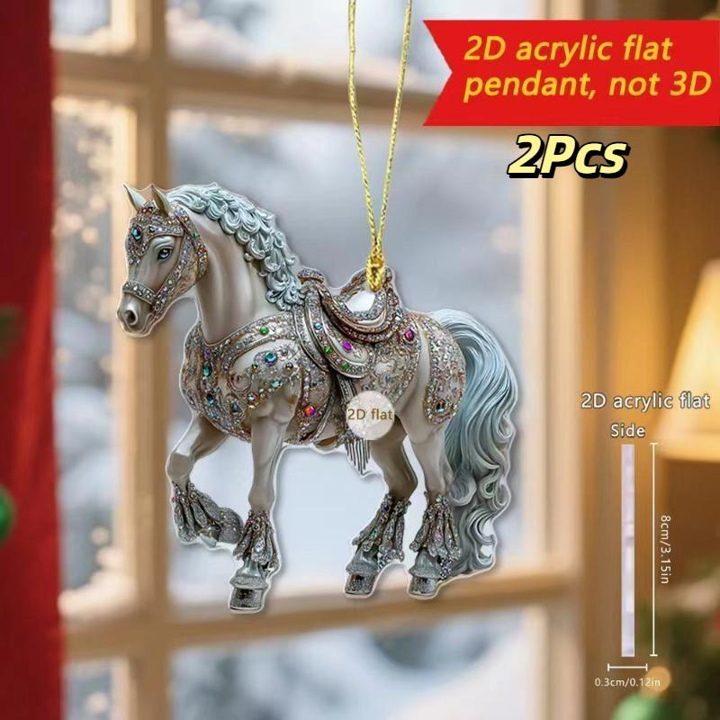 2/3/8Pcs Christmas 2D Flat Acrylic Horse Keychain Pendant Home Decoration Gift Festive Aesthetic Car Hanging Ornament Keychain