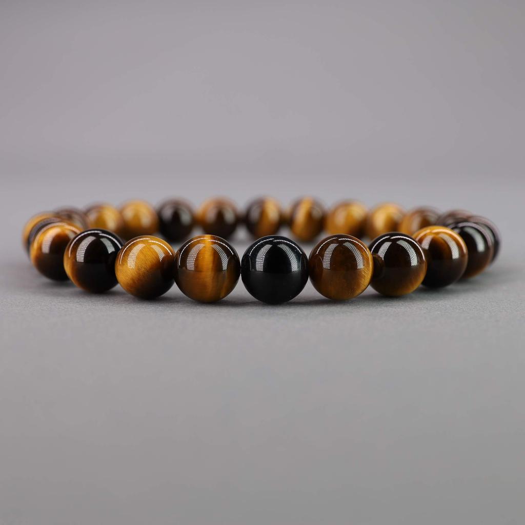 COAI Tiger Eye and Black Tourmaline Power Stone Bracelets for Increased Fortune and and Set of 2 Protection, Men's, Women's, Couples' Sizes,