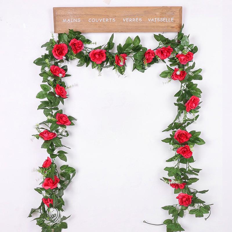 2M White Artificial Flowers Vine Fake Rose Flower Rattan for Wedding Christmas Decoration Decoration