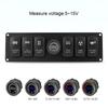 12V-24V 6 Gang Blue LED Rocker Switch Panel with Alarm Voltmeter for Car RV Boat Yacht Marine