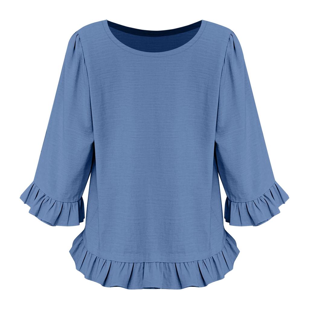 Women's Short-sleeved Round-neck Color Tops Loose European And American Lace Sleeves Shirt