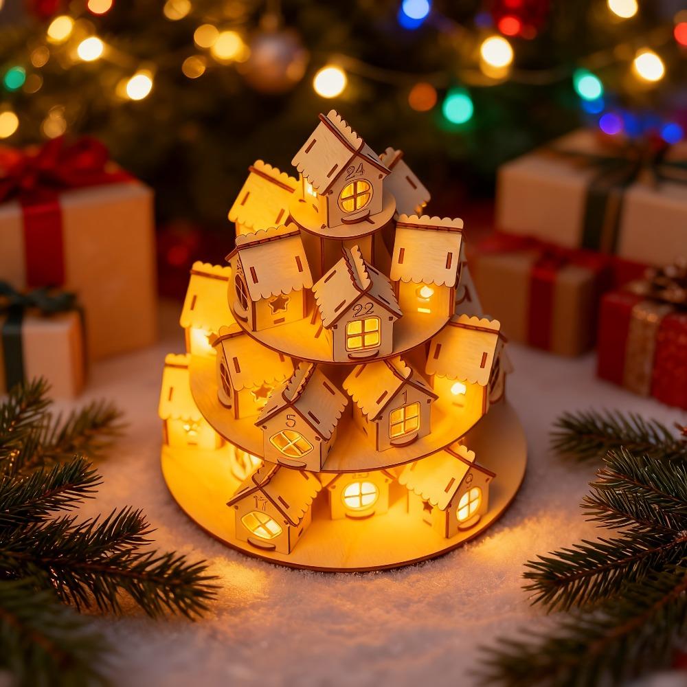 Dřevěný vánoční adventní kalendář dům s 24 domečky Odpočet do Vánoc DIY Kraftový dárek pro děti Rodinu Domácí dekorace