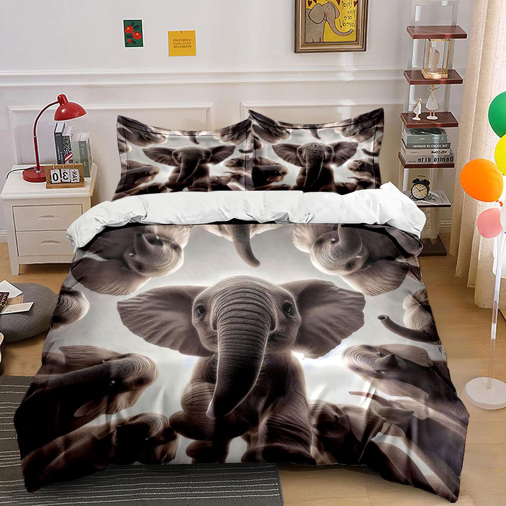 Elephant-Themed Three-Piece Decor Set Kid'S And Adults' Bedroom Decor, Exquisite Three-Piece Bedding Set Gift