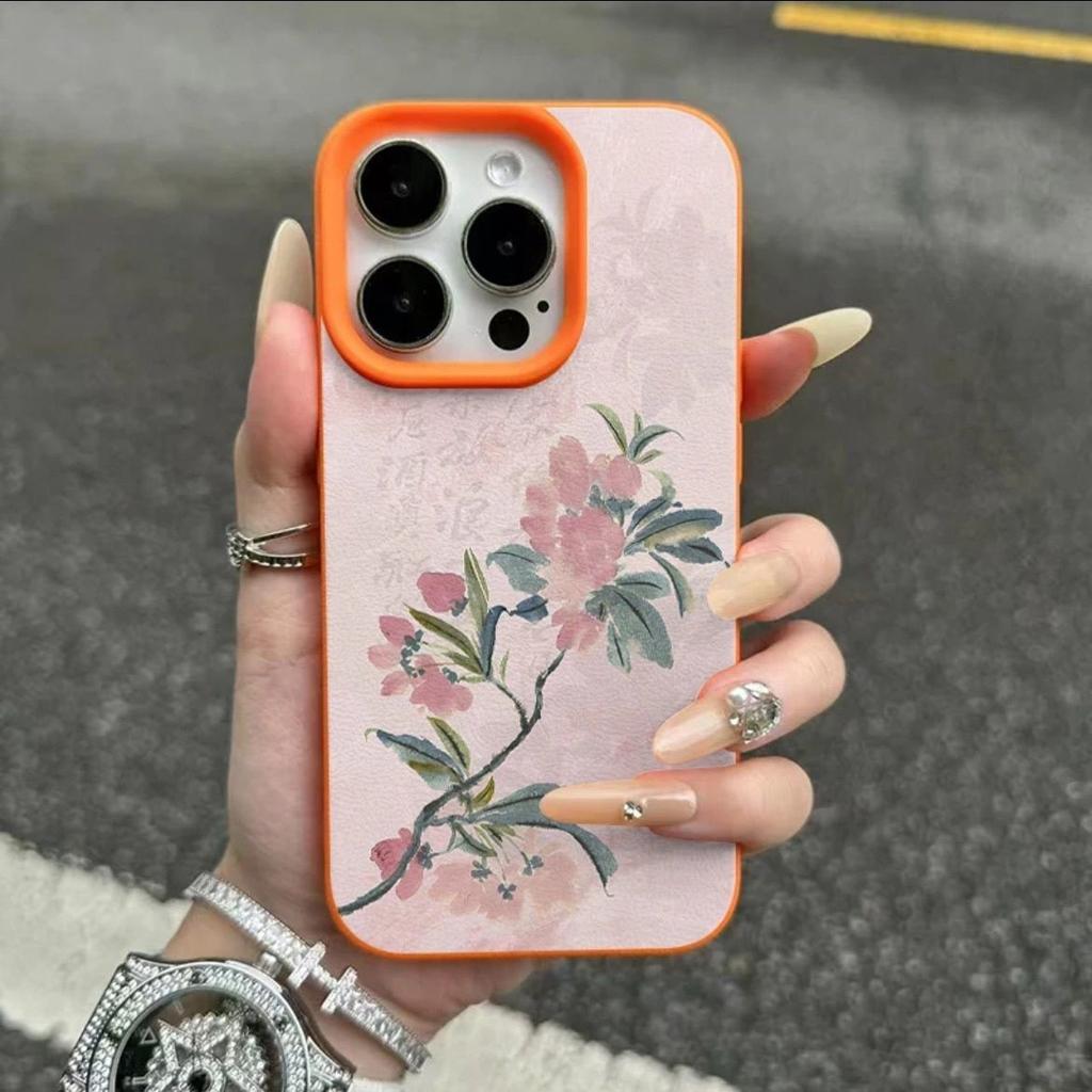Phone Case For IPhone 17e 16e Air 17 16 15 14 Plus 13 12 11 Pro Max Soft Protective Elegant Chinese Ink Pink Blossom Soft Cover