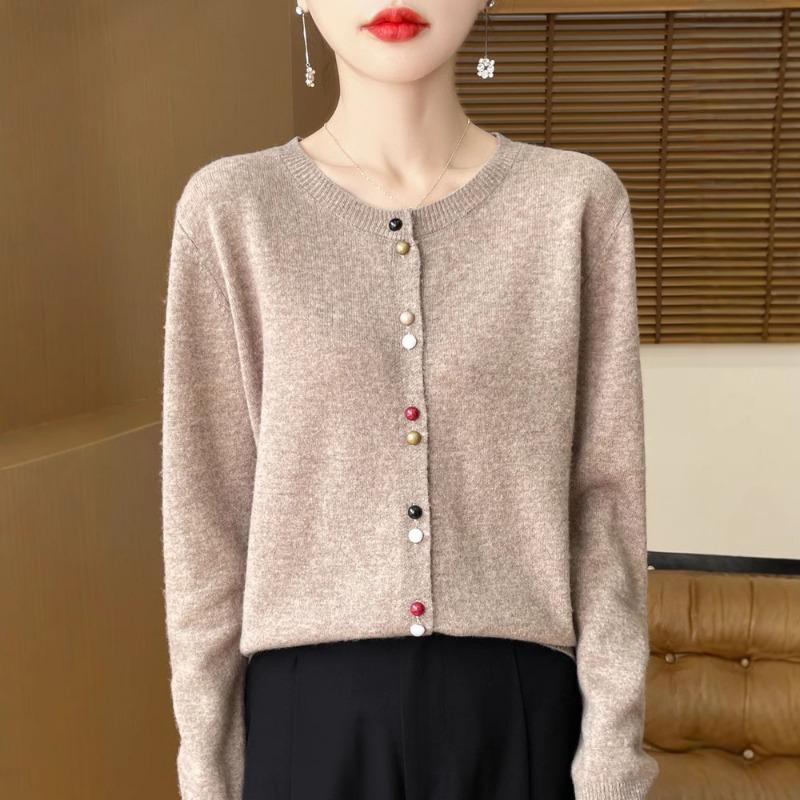 Spring and Autumn New Andy Velvet Cardigan Color Button Knitted Cardigan Women's Crew Neck Loose Sweater Jacket Soft Waxy Versatile Top