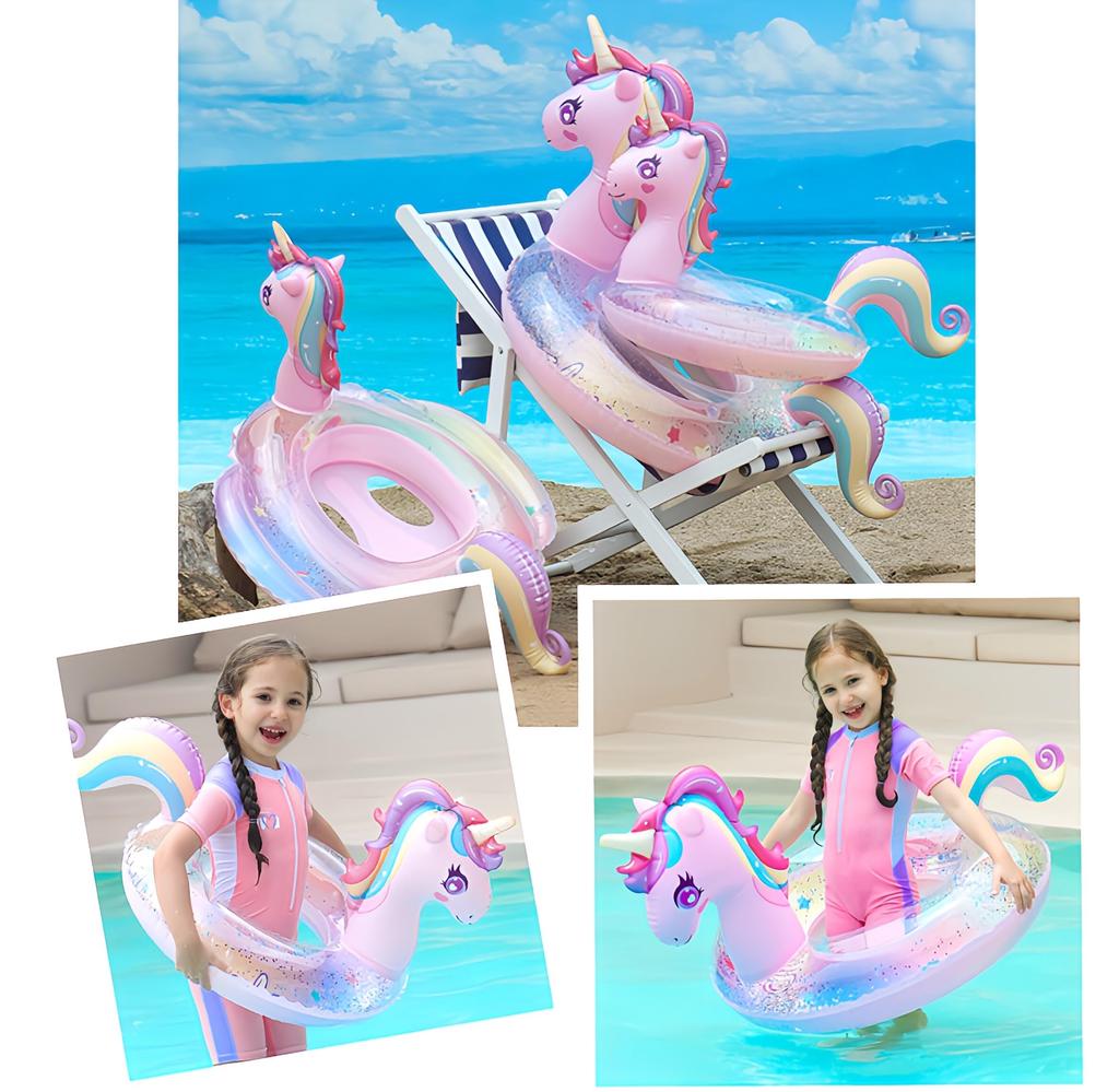 Pink Unicorn Float for Kids, Pool Float, Inflatable, with Foot-Insert Handle and Arm Rings (Foot-Insert)