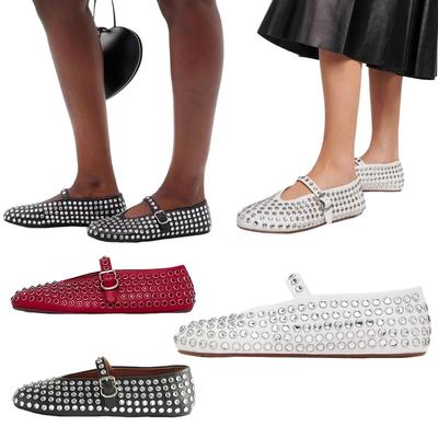 Scarpe da donna lucide con strass e cinturino con fibbia, ballerine con strass, scarpe da ballerina in cristallo, comode scarpe casual da donna
