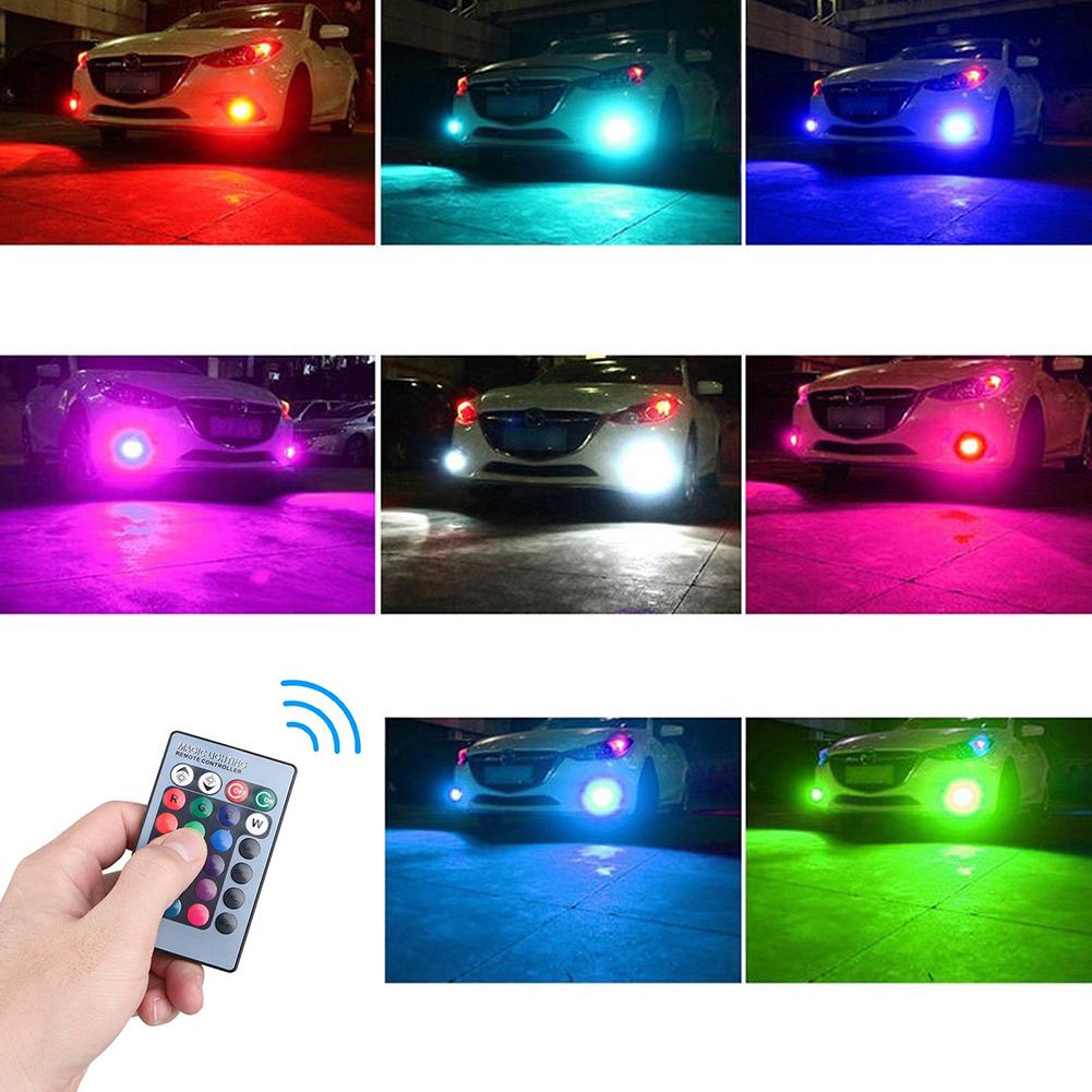 2Pcs 12V RGB LED Car Fog Lights Headlights Remote Control Car Lamps