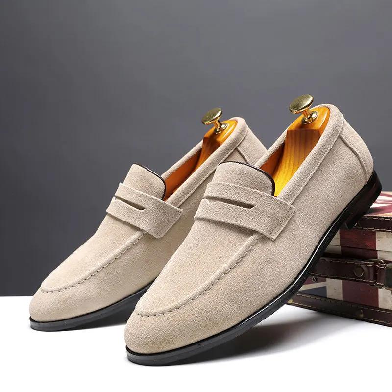 Fashion Men's Casual Shoes Suede Genuine Leather Mens Slip-on Light Comfortable Driving Loafers Men Party Wedding Flat