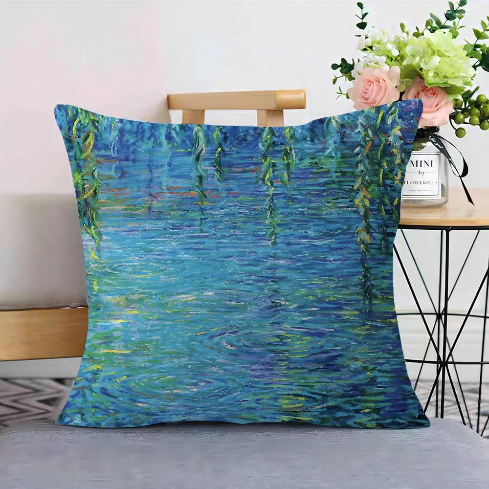 Famous Monet Modem Abstract Landscape Painting Personalized Picture Text Home Decorative Pillows Household Gifts 45x45cm