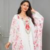 Muslim Women's Embroidered Dubai Robe: Digital Print, Color Block Batwing Sleeve Dress