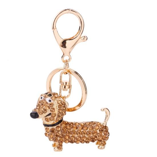 Keychain Pendant, Cartoon Dog Shape Key Holder with Lobster Clasp And Key Ring, Sparkling Rhinestones Inlaid Car Interior Key Chain