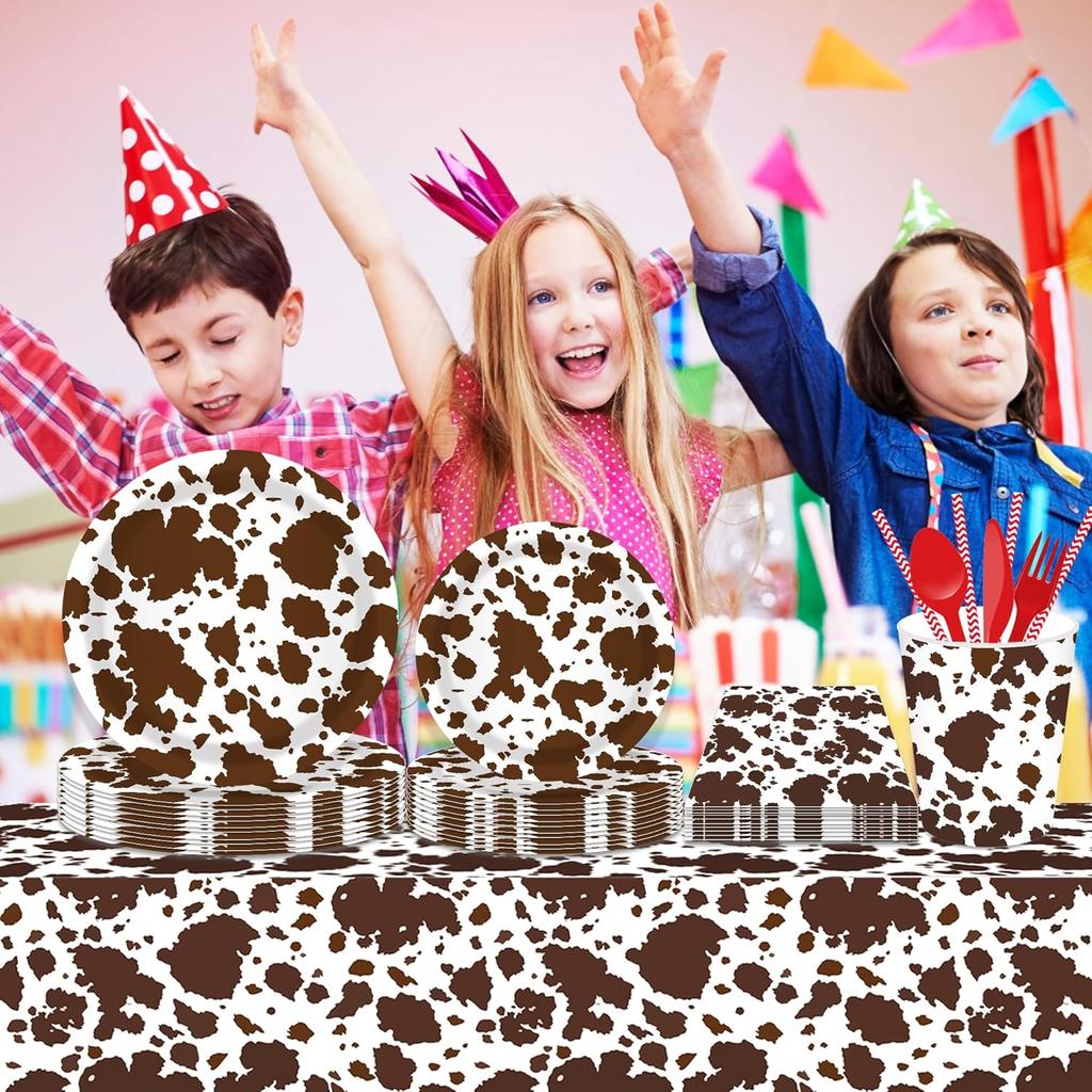 Adirasenotek 3Pcs Cow Print Tablecloth Brown Cattle Tablecover for Farm Theme Cowboy Baby Shower Decorations Western Birthday Dinner Picnic Kitchen