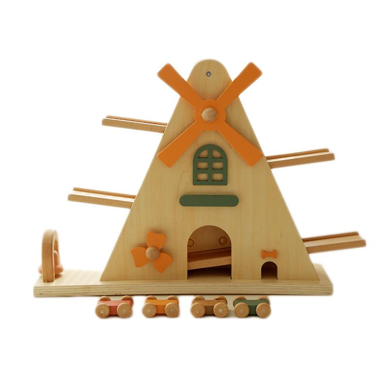 Nordic-style Wooden Windmill Track Glider Hand-eye Coordination Mini Pullback Toy