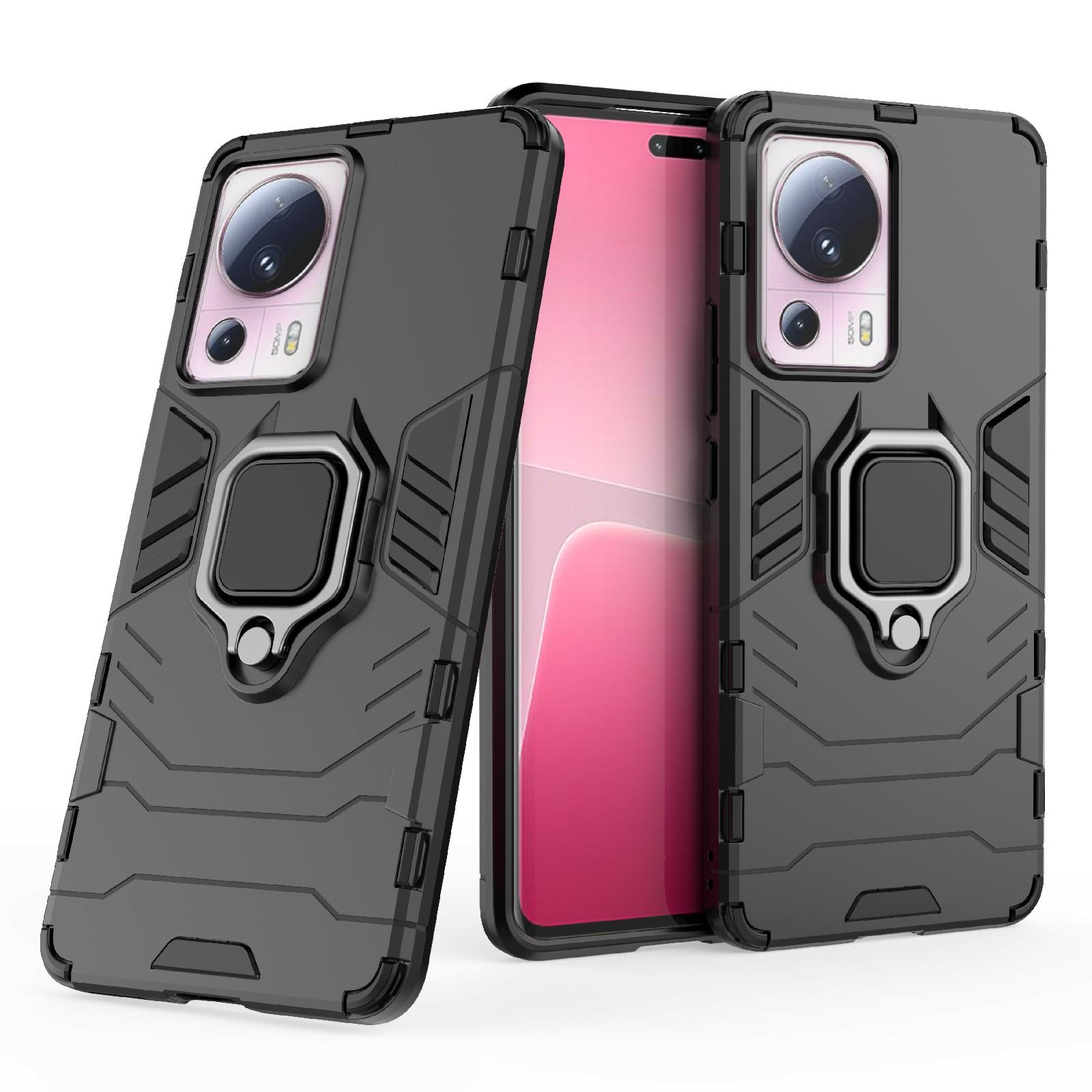 

For Xiaomi 13 Lite/Civi 2 5G Kickstand Phone Case Ring Holder Shockproof TPU+PC Phone Cover Black