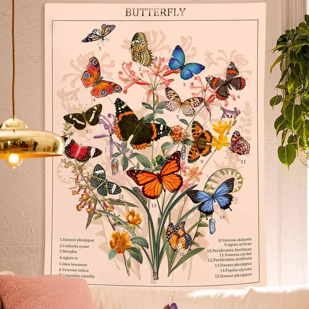 Tapestry Butterfly Accnicc Vertical Vintage Floral Flower