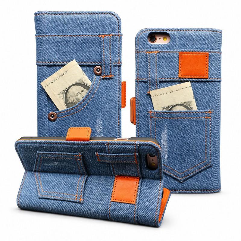 Y2K Denim Flip Phone Case IPhone 16 15 14 13 12 Pro Max Stylish Protective Cover With Card Slot Stand