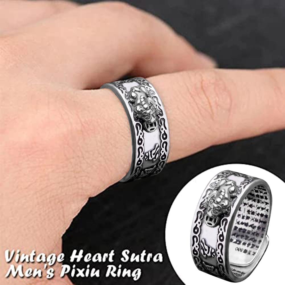 Feng Shui Ring Alloy Finger Ring Pixiu Mani Mantra Protection Wealth Ring Amulet Wealth Lucky Open Adjustable Ring