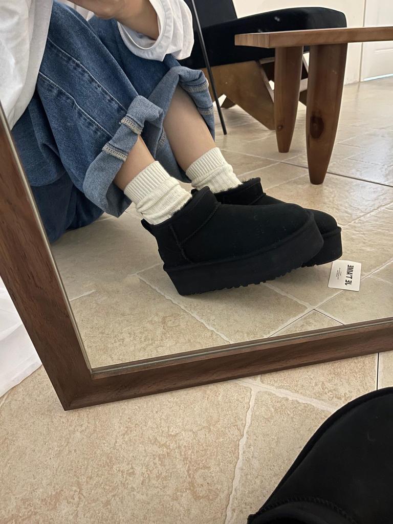 Henan Sangpo Short Sheepskin Wool Snow Boots - Mini Thick Sole 5cm