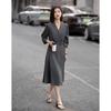 Demana Women's Shawl Collar Double-Breasted A-Line Dress