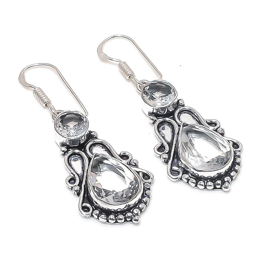 

Natural White Topaz Gemstone Handmade 925 Sterling Silver Earring 1.89 o2A50