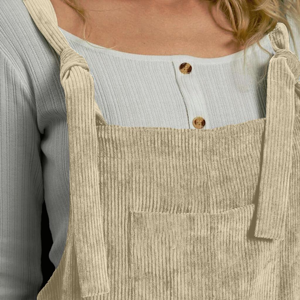 Damen einfarbiger Cord Latzhose mit weitem Bein ärmellose Weste Tasche lässiger Jumpsuit