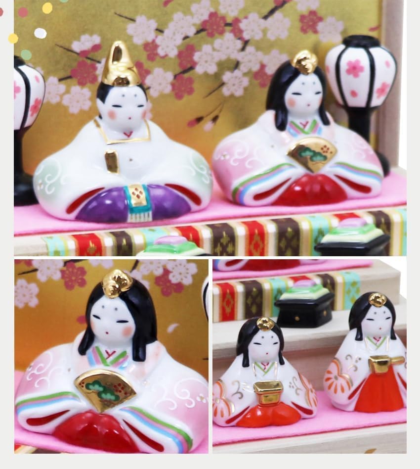 Osaka Choseido Original Hina Doll Tiered Storage Wooden Tag Included Ceramic Hina 21cm Yayoi Paulownia Wood Display, Compact, Mini, Display,