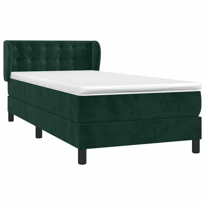 Exclusive House - Slatted Bed Base and Mattress Dark Green 80x200 Cm Velvet