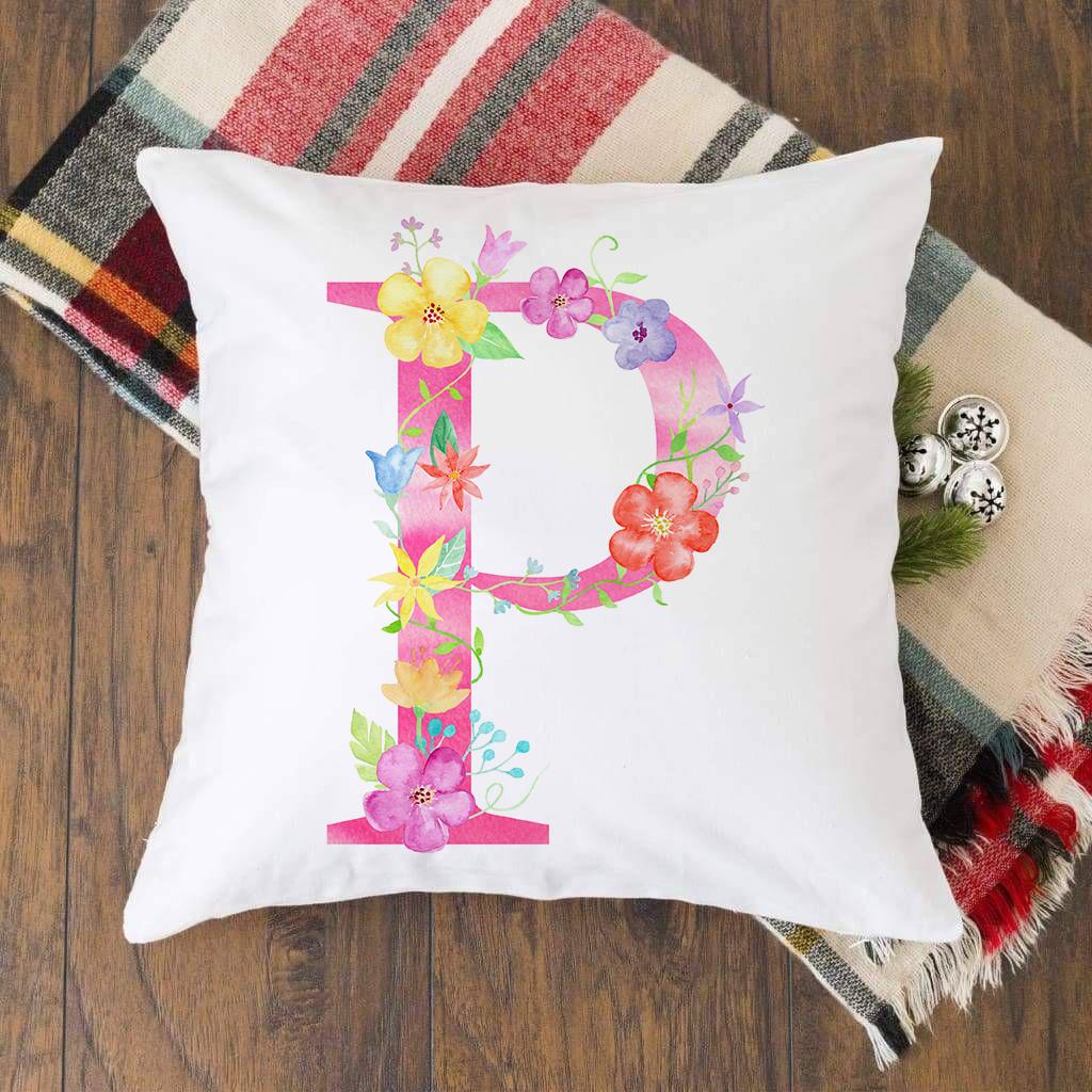 Pink Alphabet Flower Printed Cushion Cover Pillowcase English Letter A-Z Home Decorative Sofa Bed Backrest Pillow Cover 45*45cm