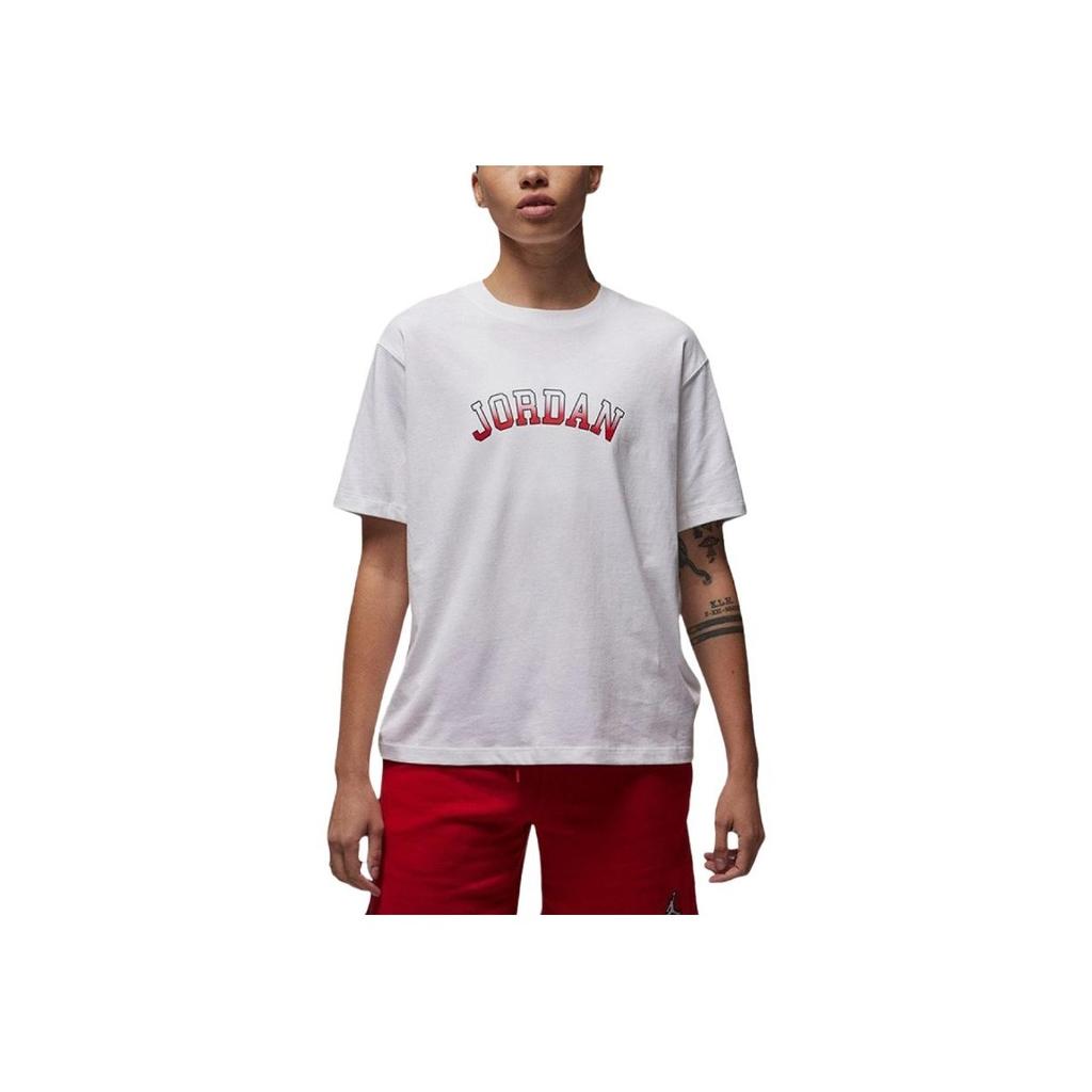 Jordan Alphabet Print Ribbed Crew Neck Sports T-Shirt Women Tops White FD7202-100