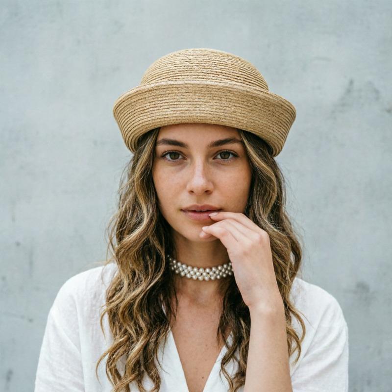 Summer Natural 100% Natural Raffia Berets For Women Circle Concave Top Pillbox Hat Church Derby Party Beach Hat Wheat Straw Hat