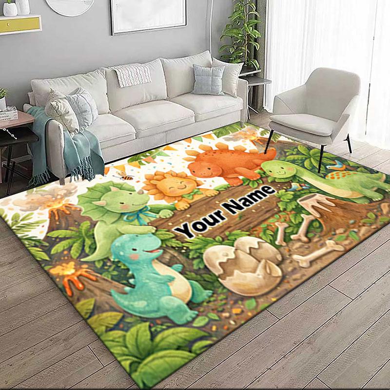 1PC Custom Name Dinosaur Adventure Land Theme Floor Mat Ideal for Living Room, Game Rooms, Office, Bedroom,Floor Mat Playful Design