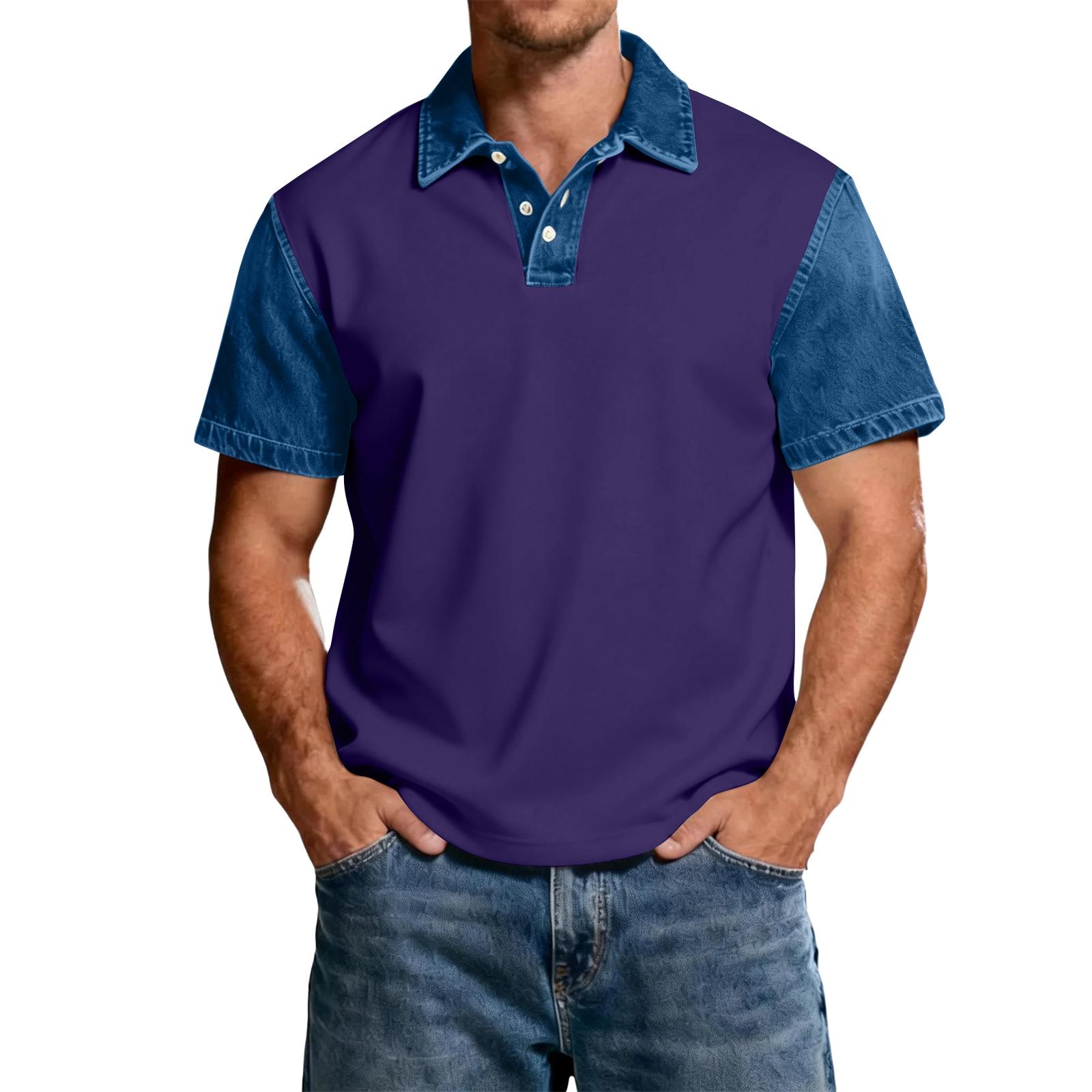 

Мужская повседневная классическая футболка с V-образным вырезом, color-block, легкая, дышащая, с коротким рукавом XL фиолетовый