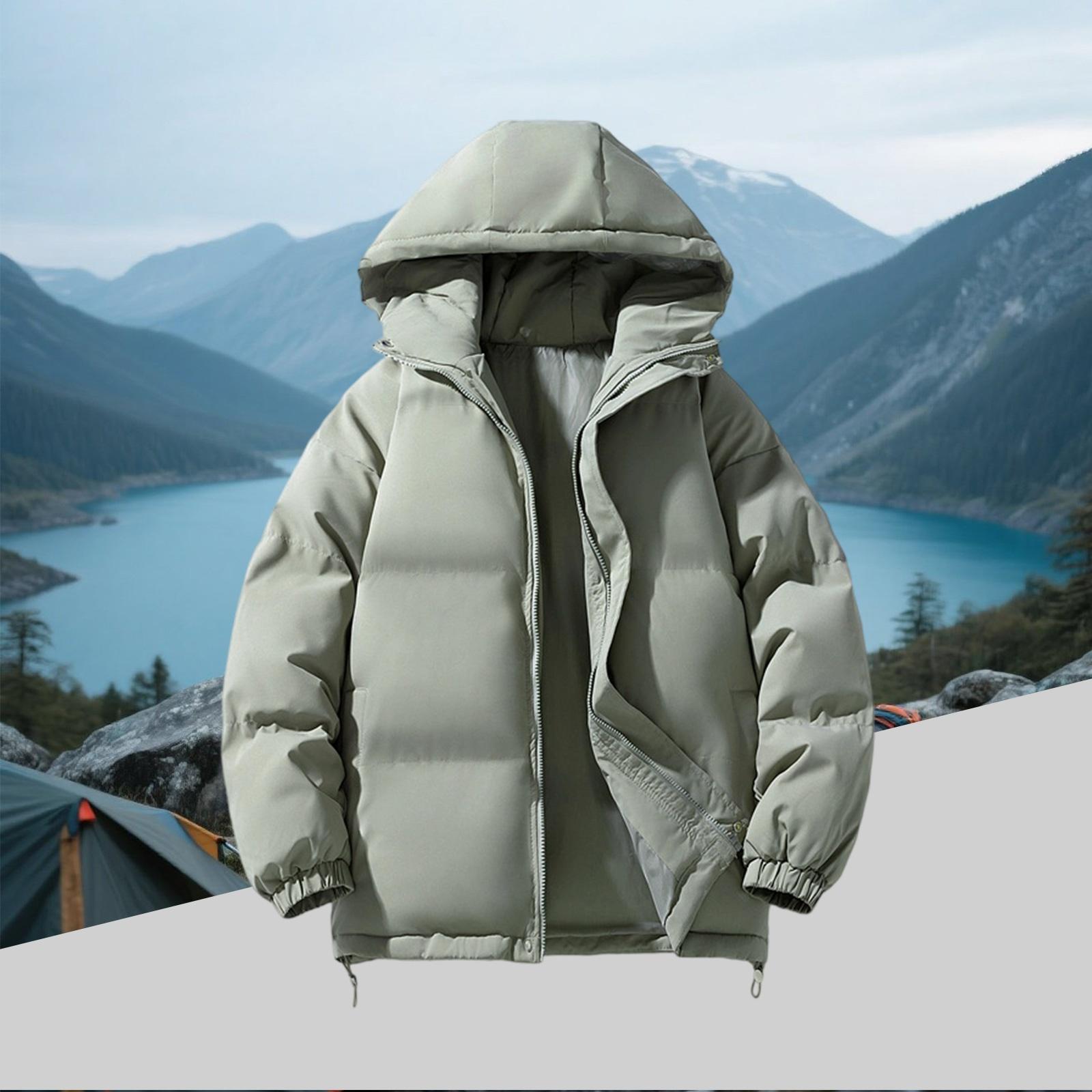 

Men s Fleece-Lined Down Cotton Jacket - Loose Hooded Style With Zip Pockets, Warm, Casual & Versatile M