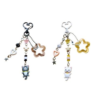 Cartoon Katze Schlüsselanhänger Anhänger Bunt Perlenbesetzter Schlüsselring Modisches Accessoire für Taschen und Geldbörsen Kreatives Geschenk