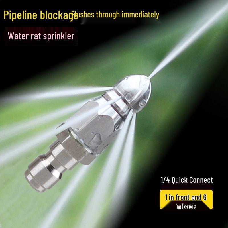 

Stainless Steel High-Pressure Water Nozzle with Quick Connect, One Front and Six Rear Nozzles for Sewer Pipe Cleaning. 1 piece
