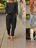 Linen Women's Solid Color Casual Suit - Retro Elastic Waist Two-Piece Set for Spring/Summer