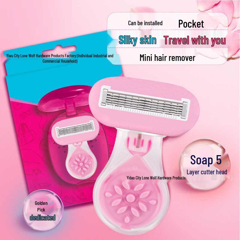 Women's 5-Blade Pink & Blue Razor for Hair Removal - Underarm & Private Areas