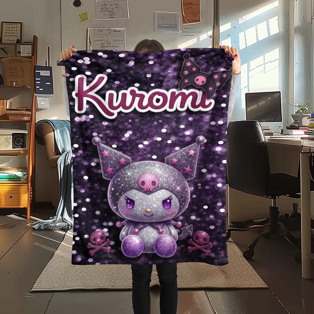 1PC Kuromi Print Flannel Blanket, High quality All Seasons, Home Decor, Warmth and Comfort, Perfect for Christmas Gifts
