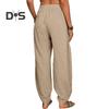 Damen Freizeithose, elastische, hohe Taille, einfarbig, Haremshose mit Taschen, lockere Passform, atmungsaktiv, lange Hose für den Alltag
