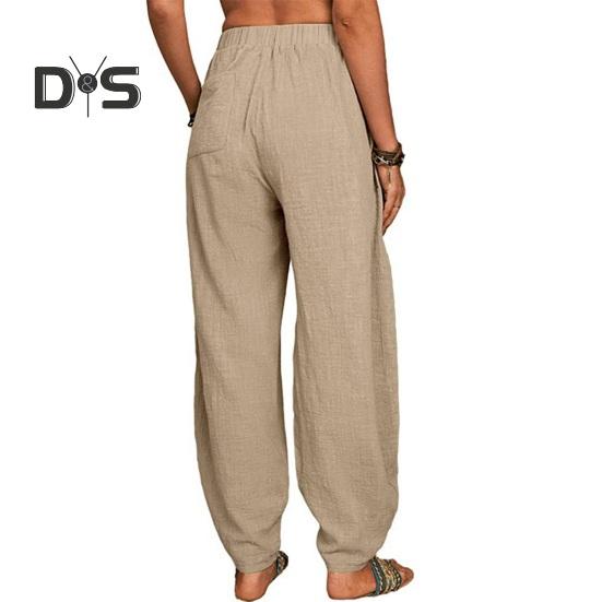 Damen Freizeithose, elastische, hohe Taille, einfarbig, Haremshose mit Taschen, lockere Passform, atmungsaktiv, lange Hose für den Alltag