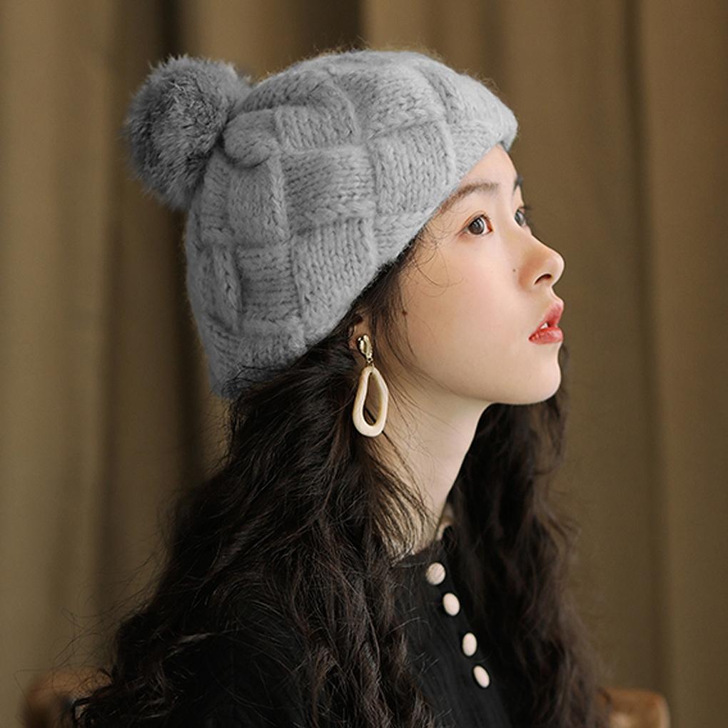Fran Drop Knit Beret Gray Knit Winter Cold Weather Baker Hat