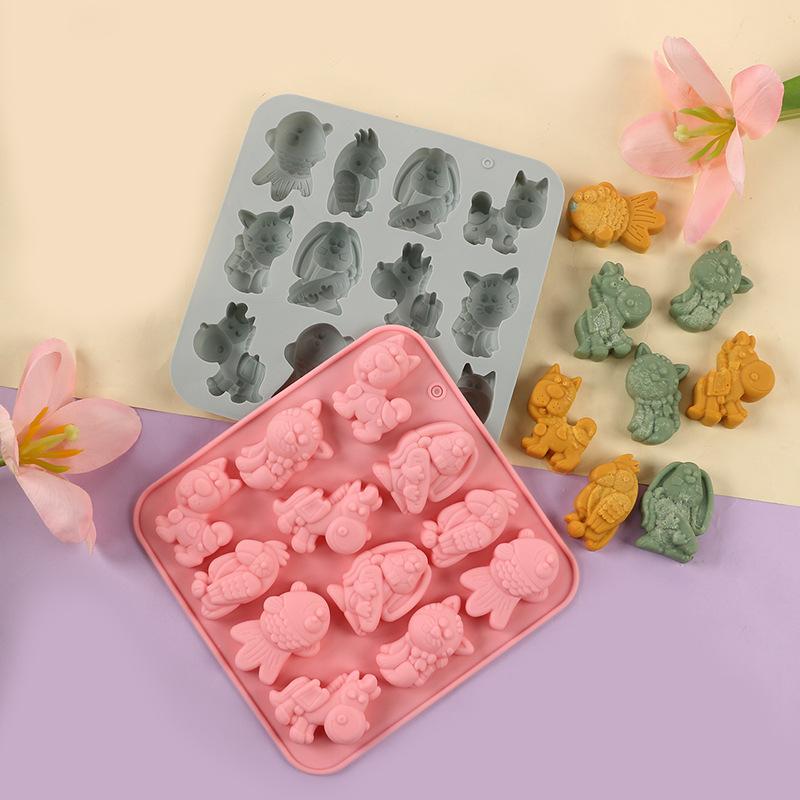12 Cavity 6 Kinds Cartoon Animal Shaped Chocolate Silicone Molds Diy Handmade Dessert Pudding Jelly Cake Baking Molds