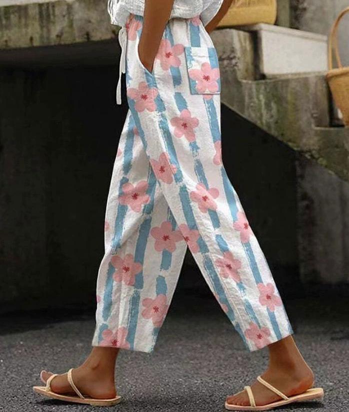 2025 Amazon's New Temperament Commuter 3D Digital Printing, Cotton and Linen Simple Crimped Casual Pants Can Be Printed