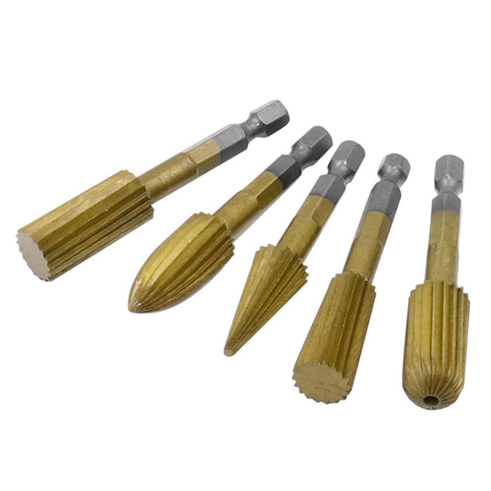 5PCS Woodworking Rotary File 6.35mm Hex Handle High-Speed Steel Special-Shaped File Wood Carving Jade Electric Polishing Head