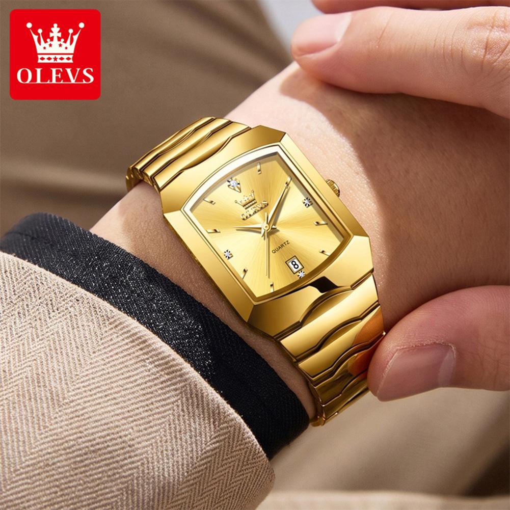 OLEVS Men Watches Fashion Original Gold Square Quartz Watch Waterproof Luminous Calendar Watches For Man Gifts Reloj 2712