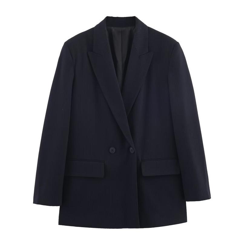 

BR&ZA Women s 2026 Spring Pinstripe Double-Breasted Blazer Medium темно-синього кольору