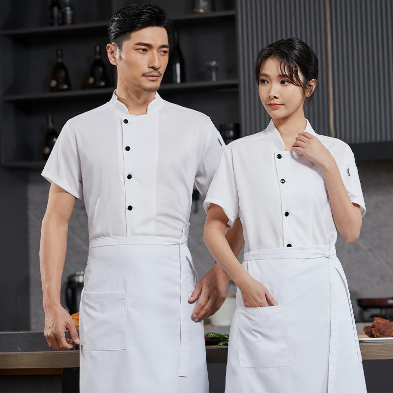 Tenue de Restaurant Respirante Chemise de Travail de Cuisine Manches Courtes Chef Hommes et Femmes Uniforme de Service Alimentaire Cuisine
